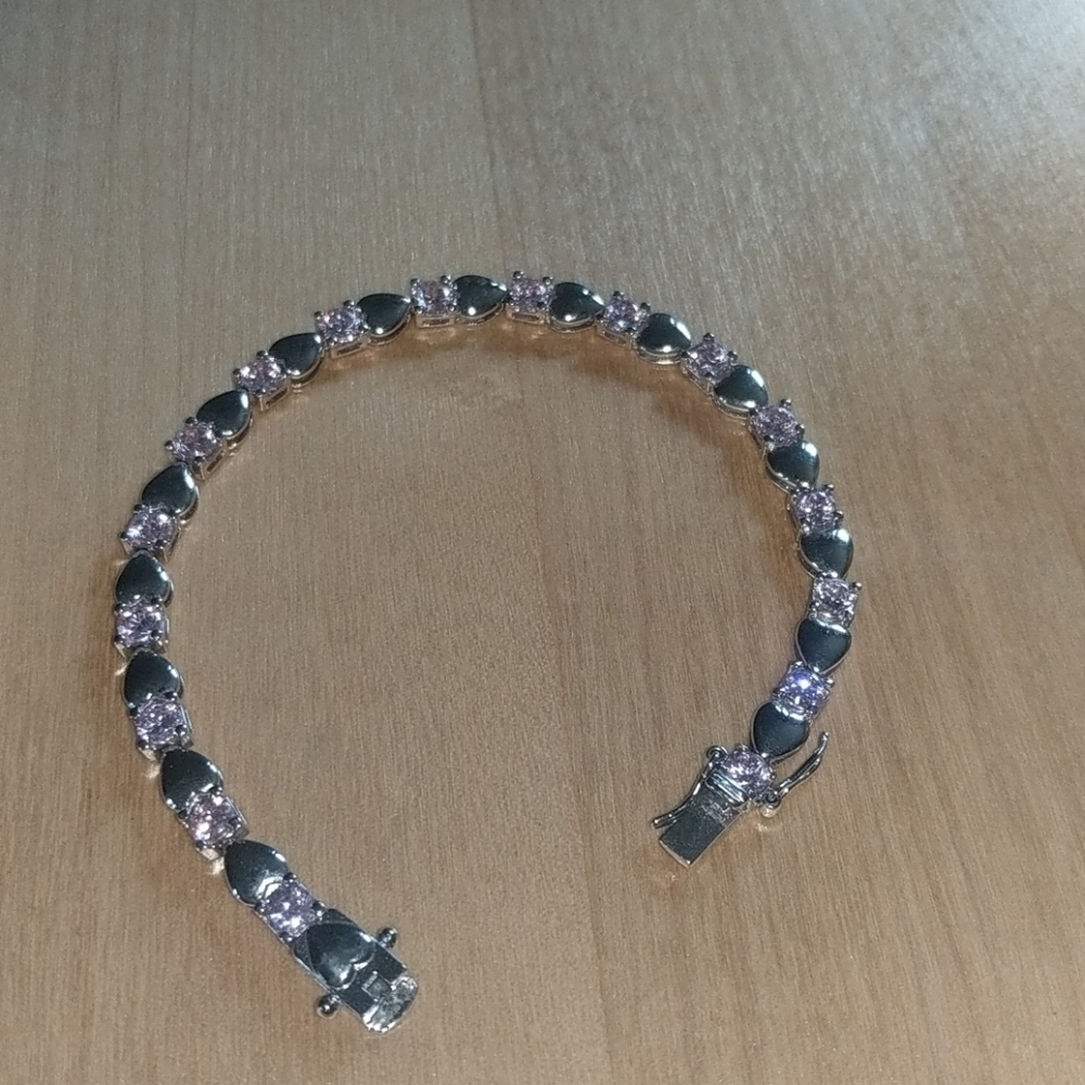 Pink and Silver Heart Bracelet